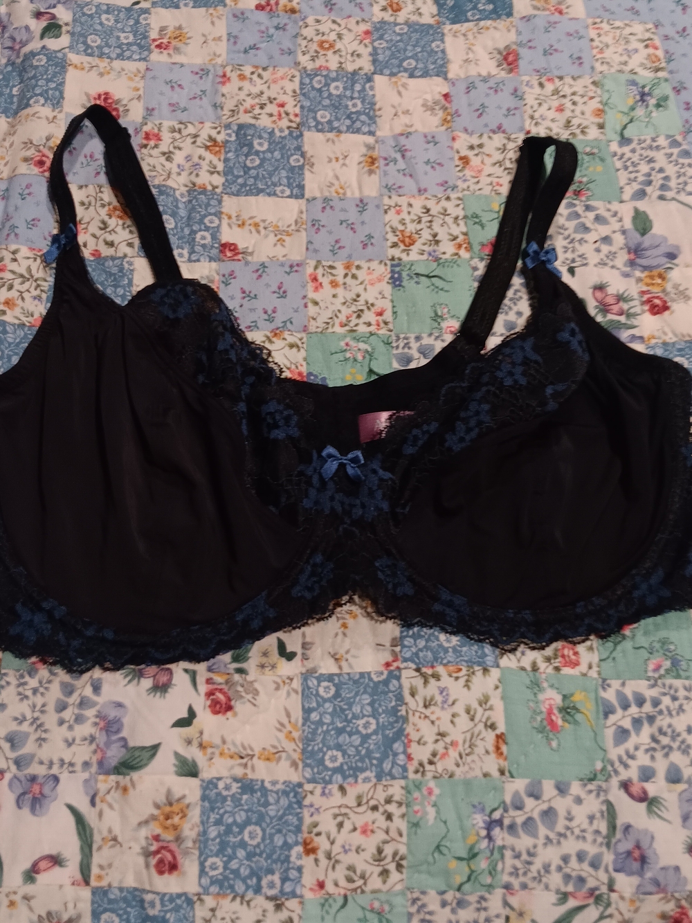 Adore Me Black Bra with Blue Lace Accents